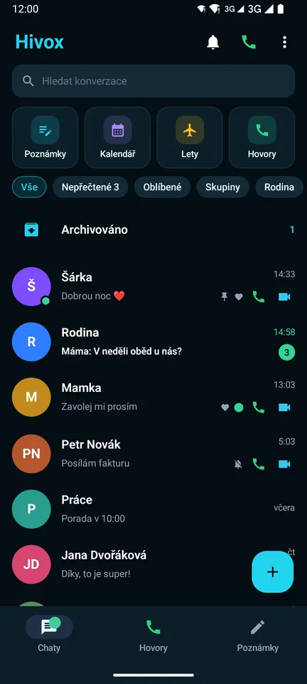 Hivox v telefonu: seznam konverzací