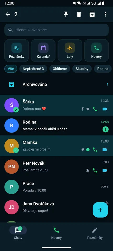 Výběr konverzací v Hivoxu